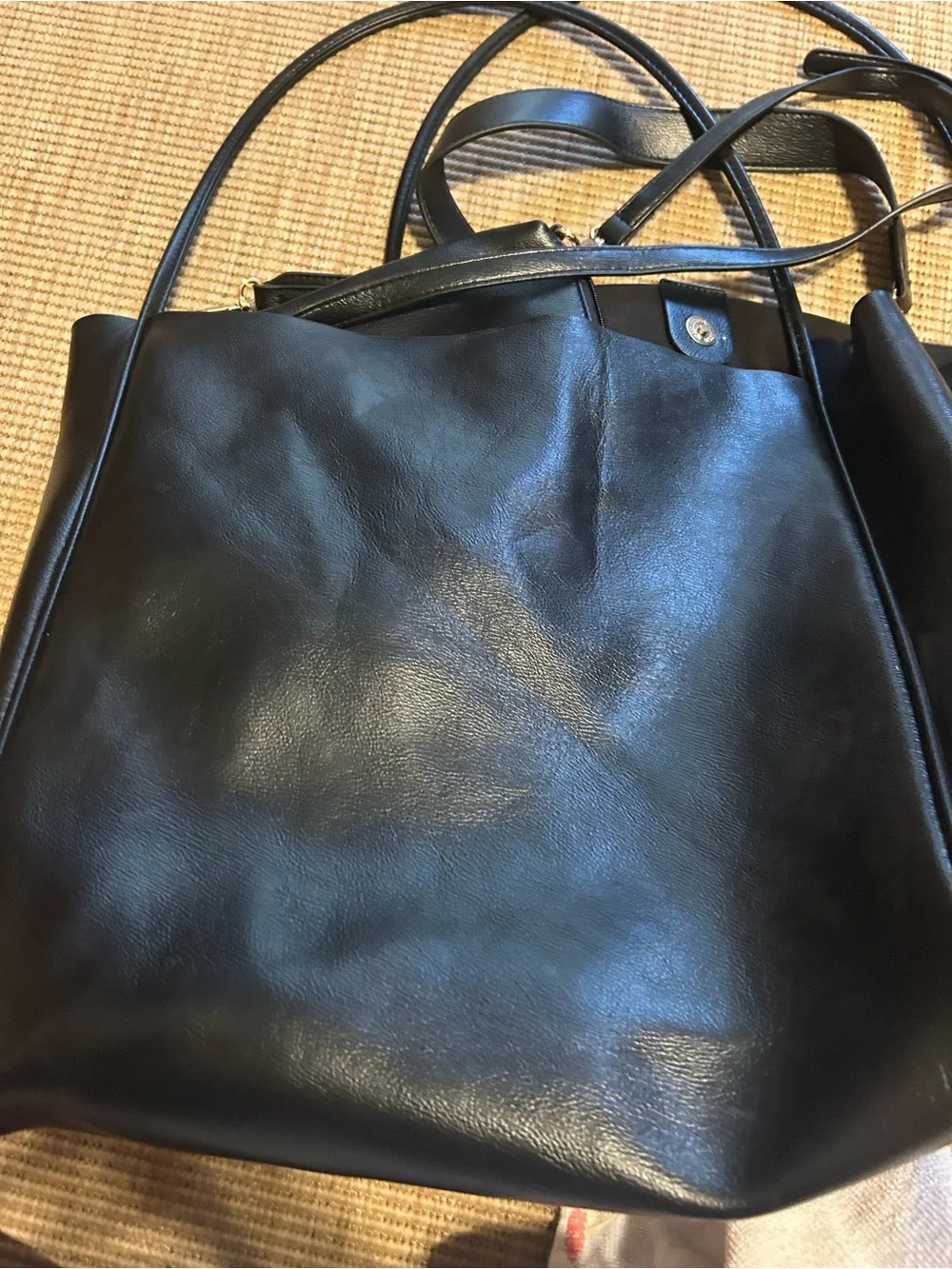 Anthropologie Black Leather Hobo Tote